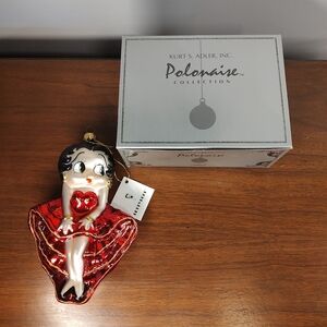 Kurt Adler Betty Boop Blown Glass Christmas Ornament Red Dress, Original Box
